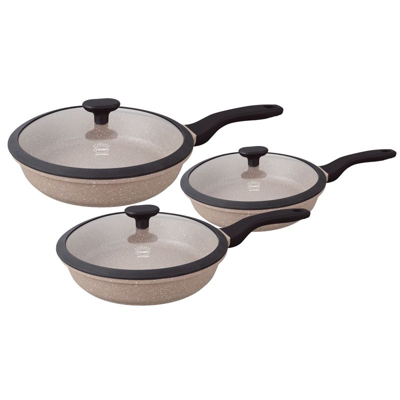 VALESKA - Juego de Sartenes de Roca Volcánica VL-FPSB6 Marrón