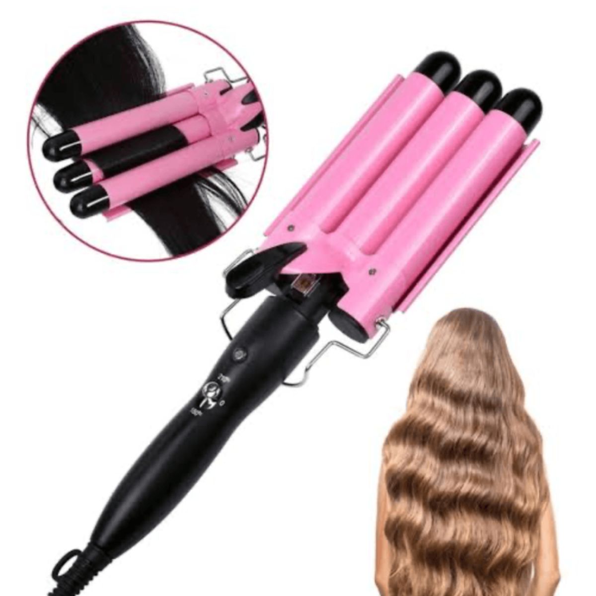 GENERICO - Rizador Profesional Ondulador de 3 Barriles para Cabello - Rosado