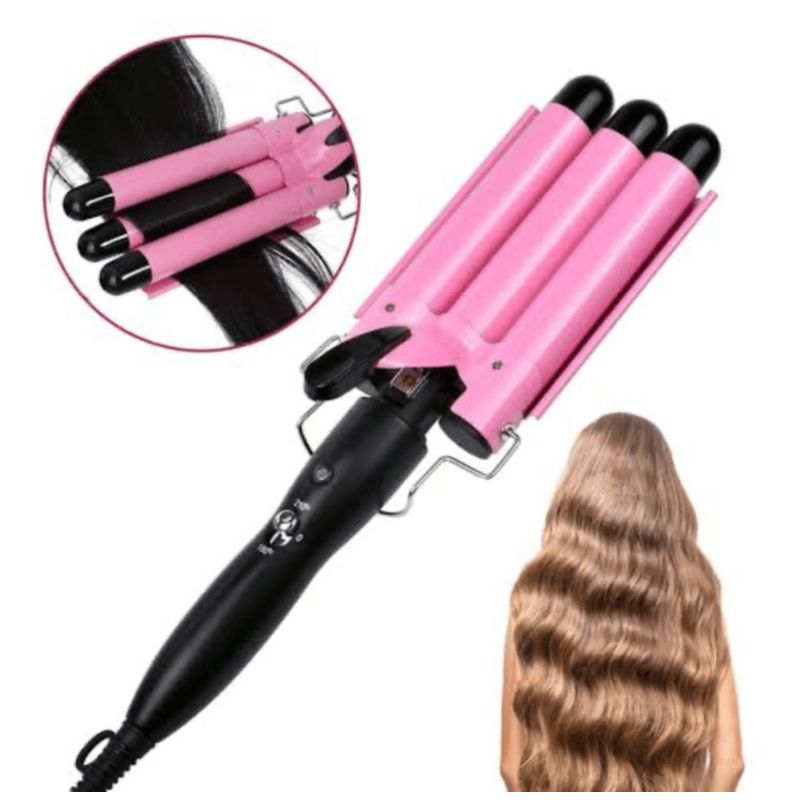 GENERICO - Rizador Profesional Ondulador de 3 Barriles para Cabello - Rosado