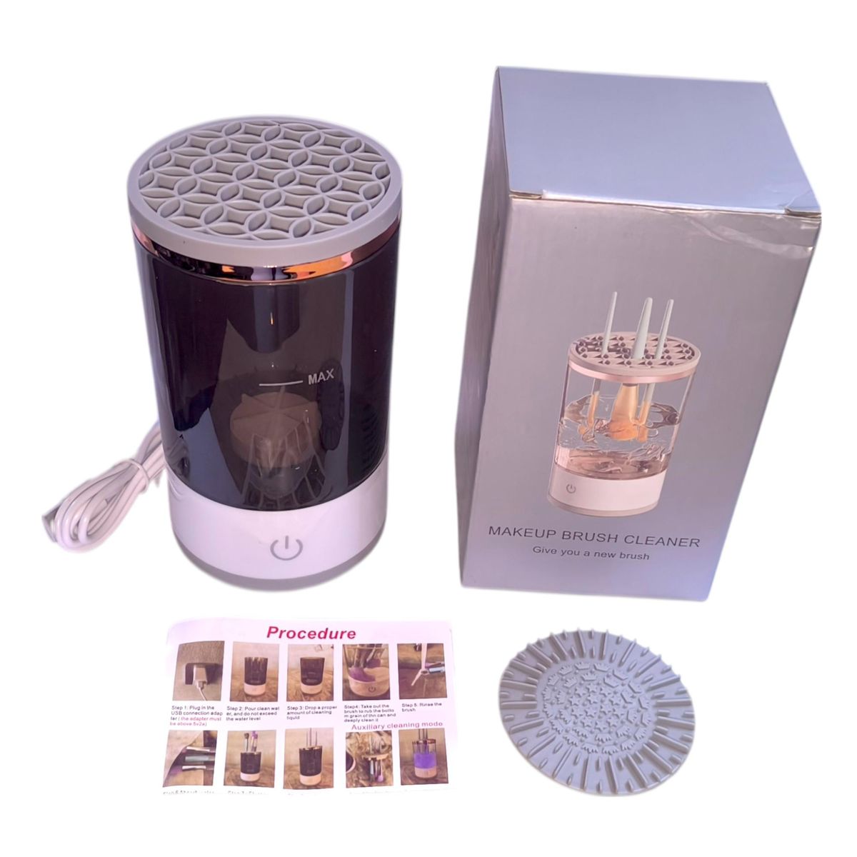 GENERICO - Limpiador de brochas de maquillaje electrico color oscuro