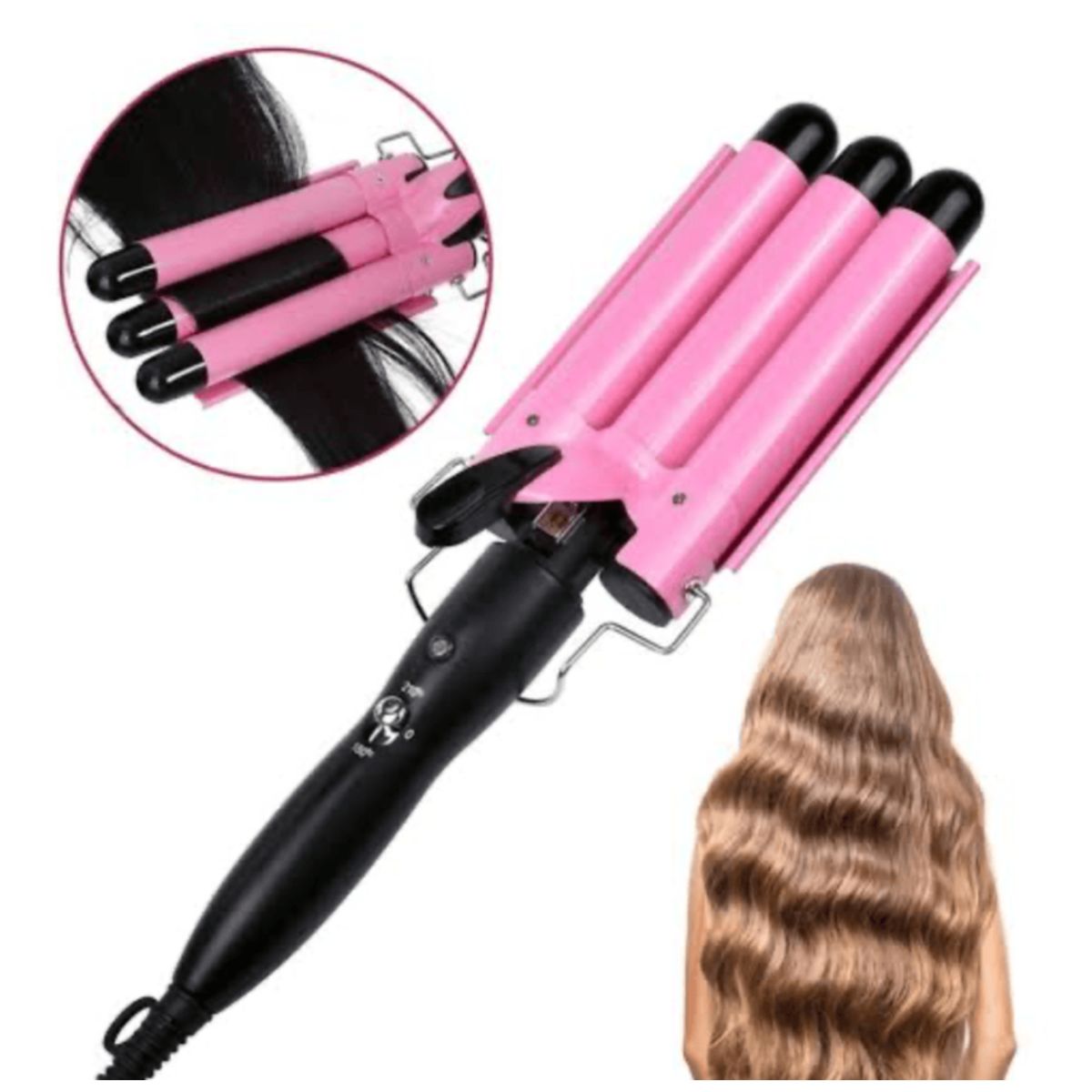 GENERICO - Rizador Profesional Ondulador de 3 Barriles para Cabello - Rosado