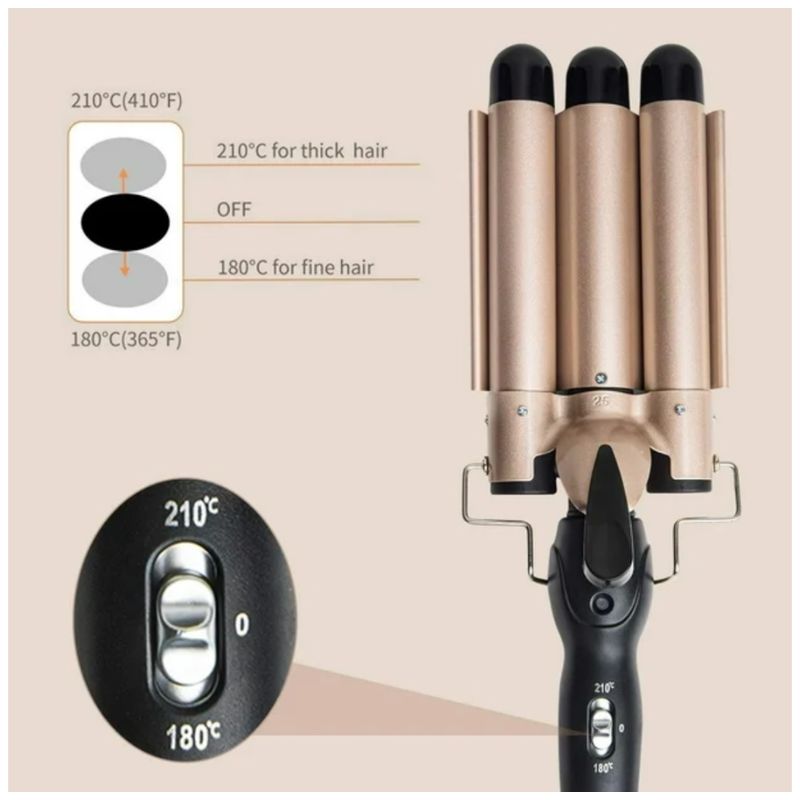GENERICO - Rizador Profesional Ondulador de 3 Barriles para Cabello - Dorado