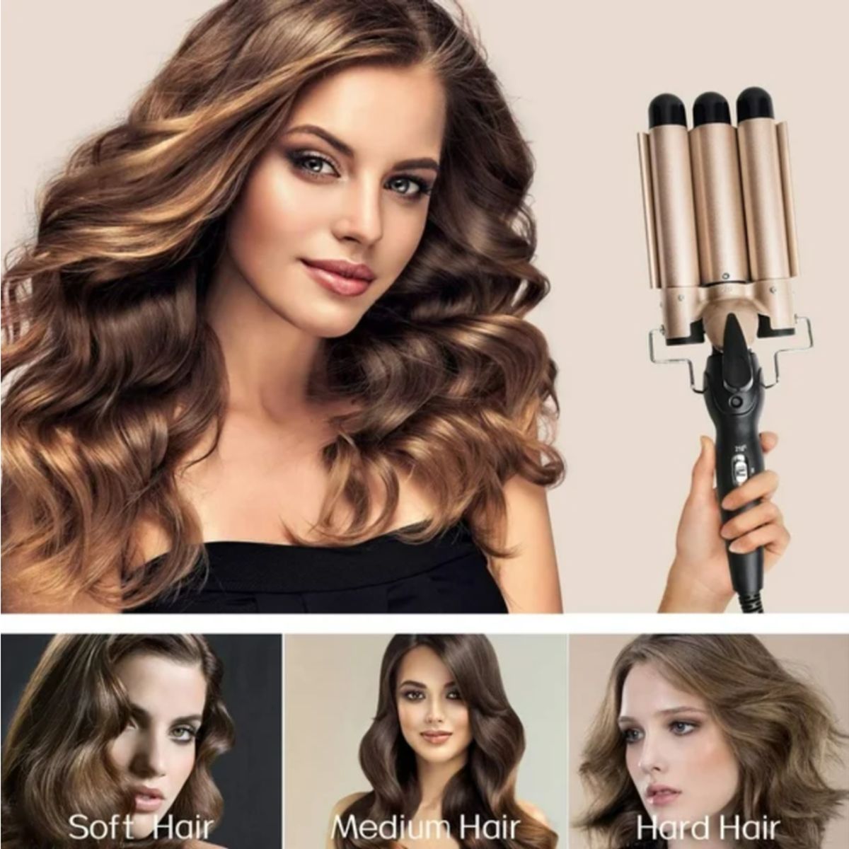 GENERICO - Rizador Profesional Ondulador de 3 Barriles para Cabello - Dorado
