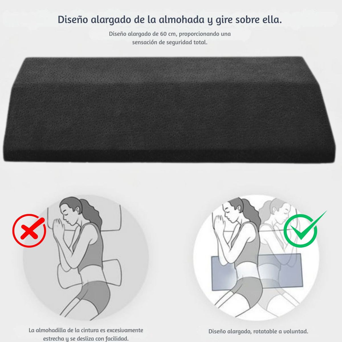DAUER - Almohada de Apoyo Lumbar al Dormir de 60 cm Soporte Multifuncional