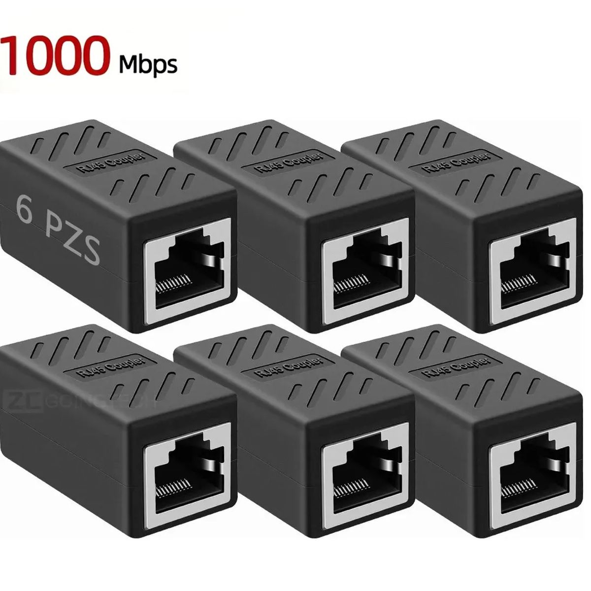 OEM - Acoplador RJ45 Hembra a Hembra 1000Mbps Cat 5 6 7 Extensor- 6 Unidades