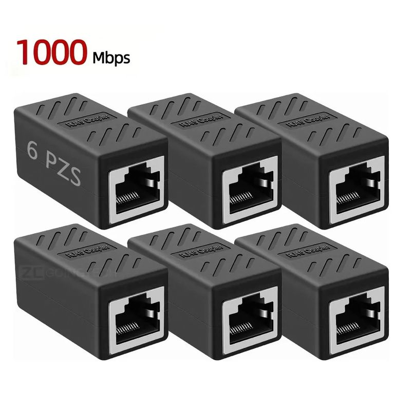 OEM - Acoplador RJ45 Hembra a Hembra 1000Mbps Cat 5 6 7 Extensor- 6 Unidades