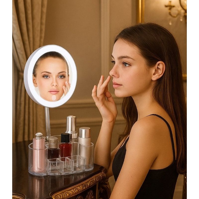 GENERICO - ORGANIZADOR PORTA COSMÉTICOS Y MAQUILLAJE ESPEJO LUZ LED ACRÍLICO PORTÁTIL