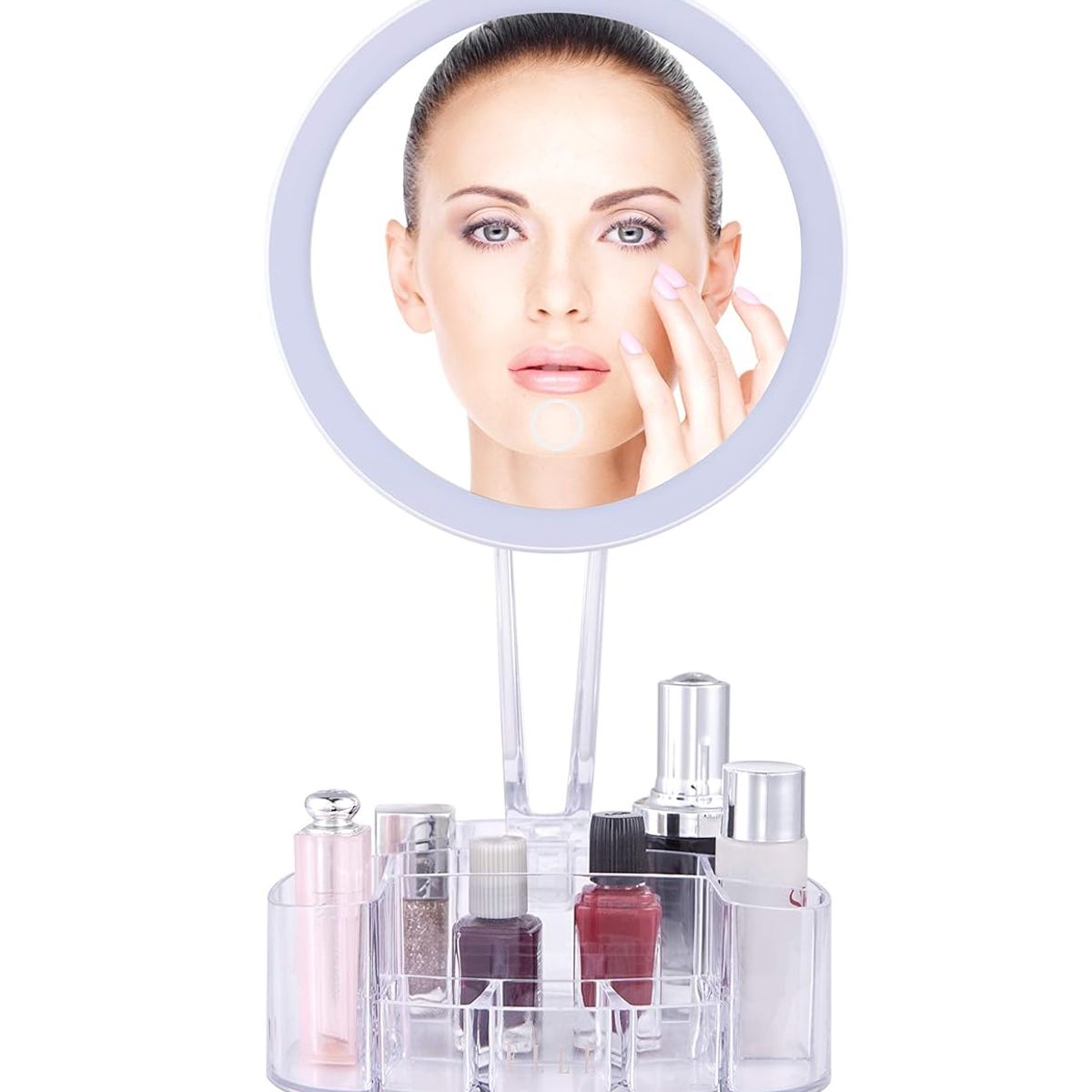 GENERICO - ORGANIZADOR ACRÍLICO DE COSMÉTICOS CON ESPEJO LUZ LED