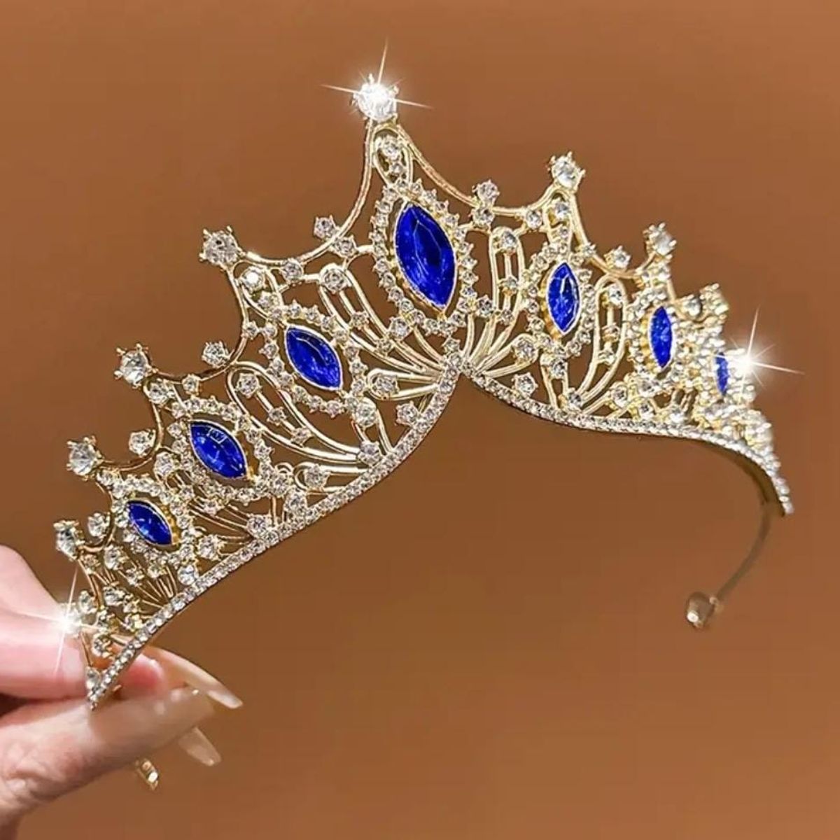 GENERICO - Tiara Corona de Cristal Cumpleaños Azul