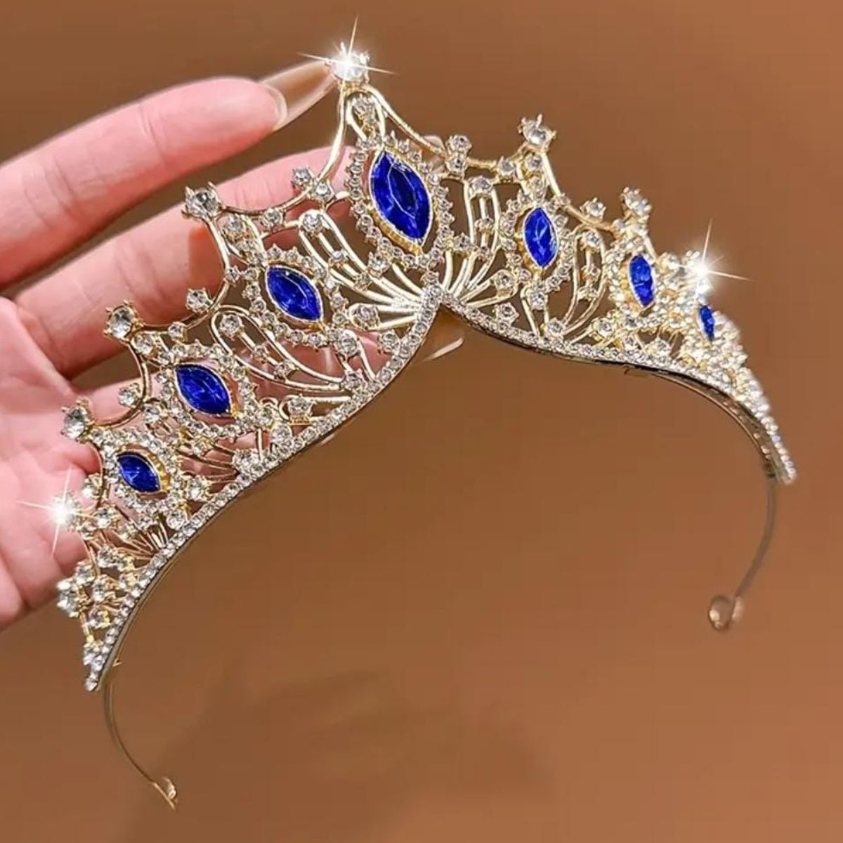 GENERICO - Tiara Corona de Cristal Cumpleaños Azul