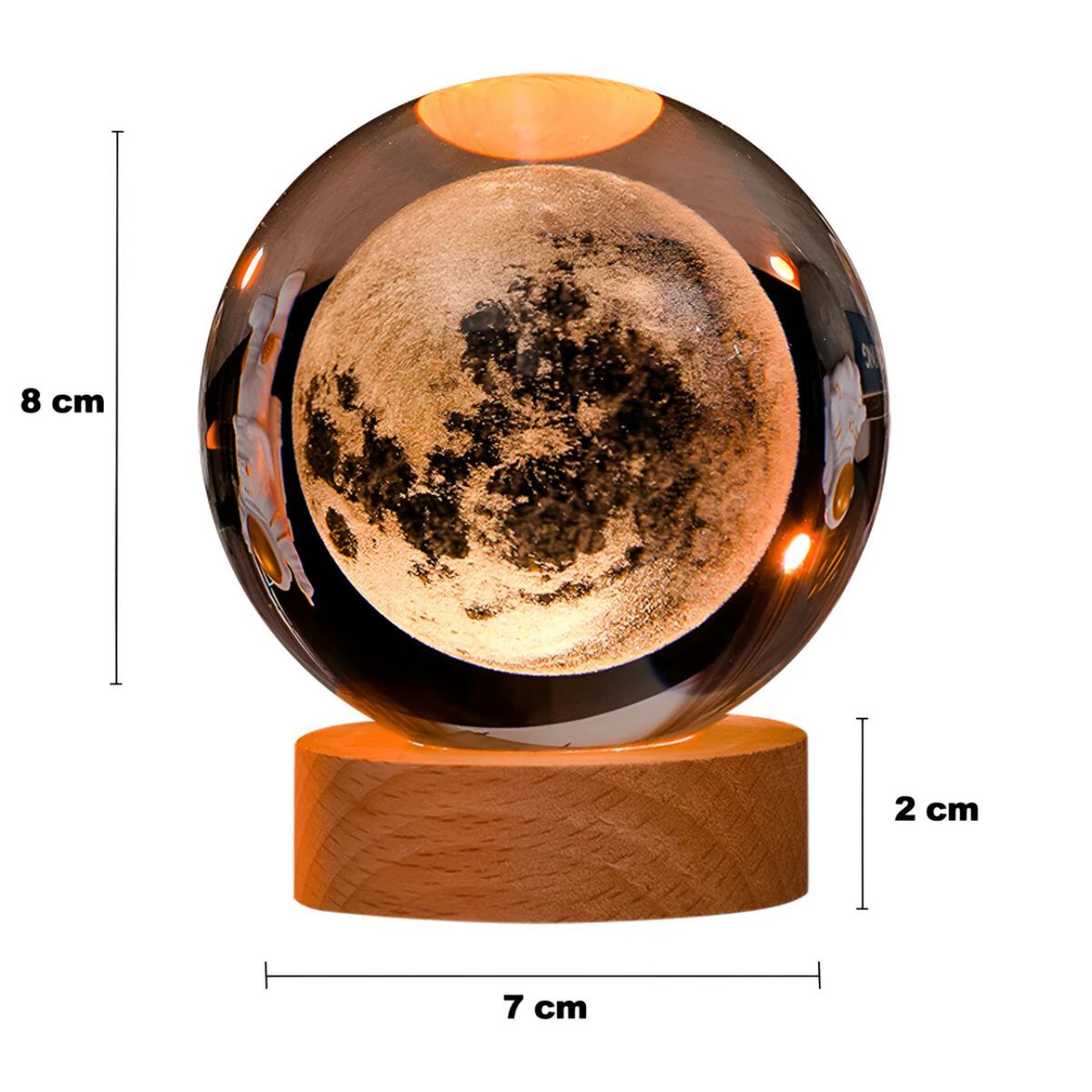 GENERICO - Lámpara Esfera De Cristal 8cm Con Diseño 3d Luz LED