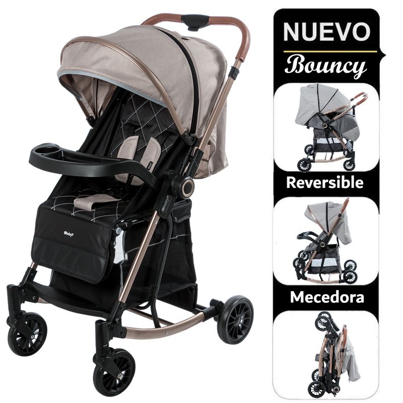 EBABY - Coche Bouncy Funcion Mecedora con bandeja Beige