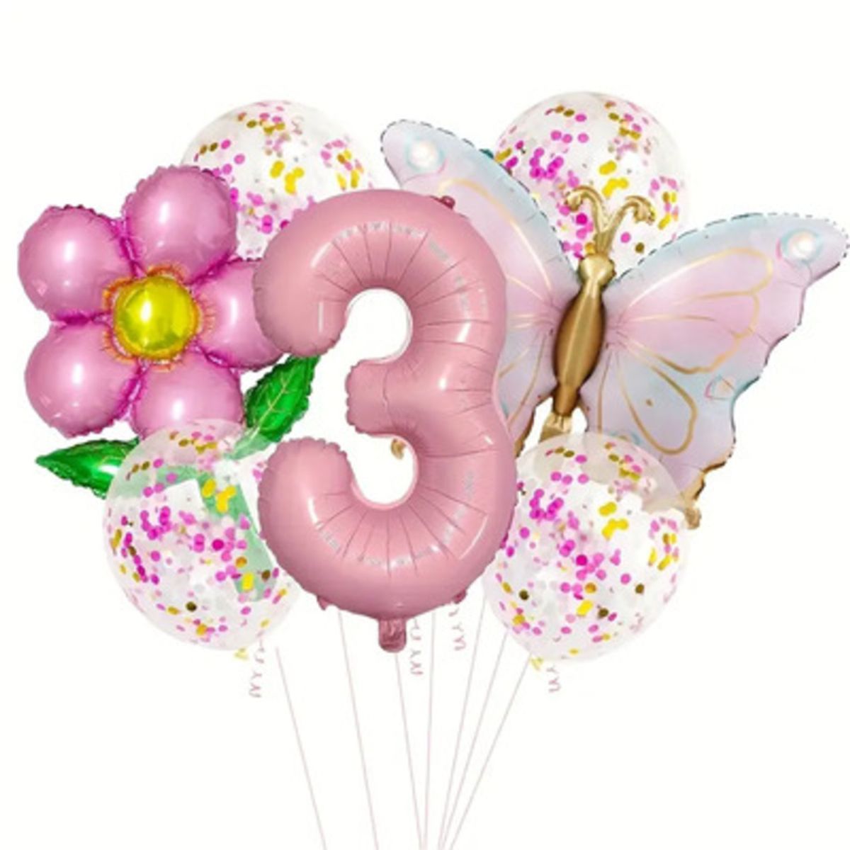 GENERICO - GLOBOS DE MARIPOSAS DE CUMPLEAÑOS 7 PIEZAS