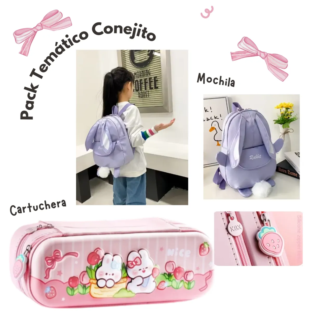 GENERICO - Pack Conejito Mochila más cartuchera