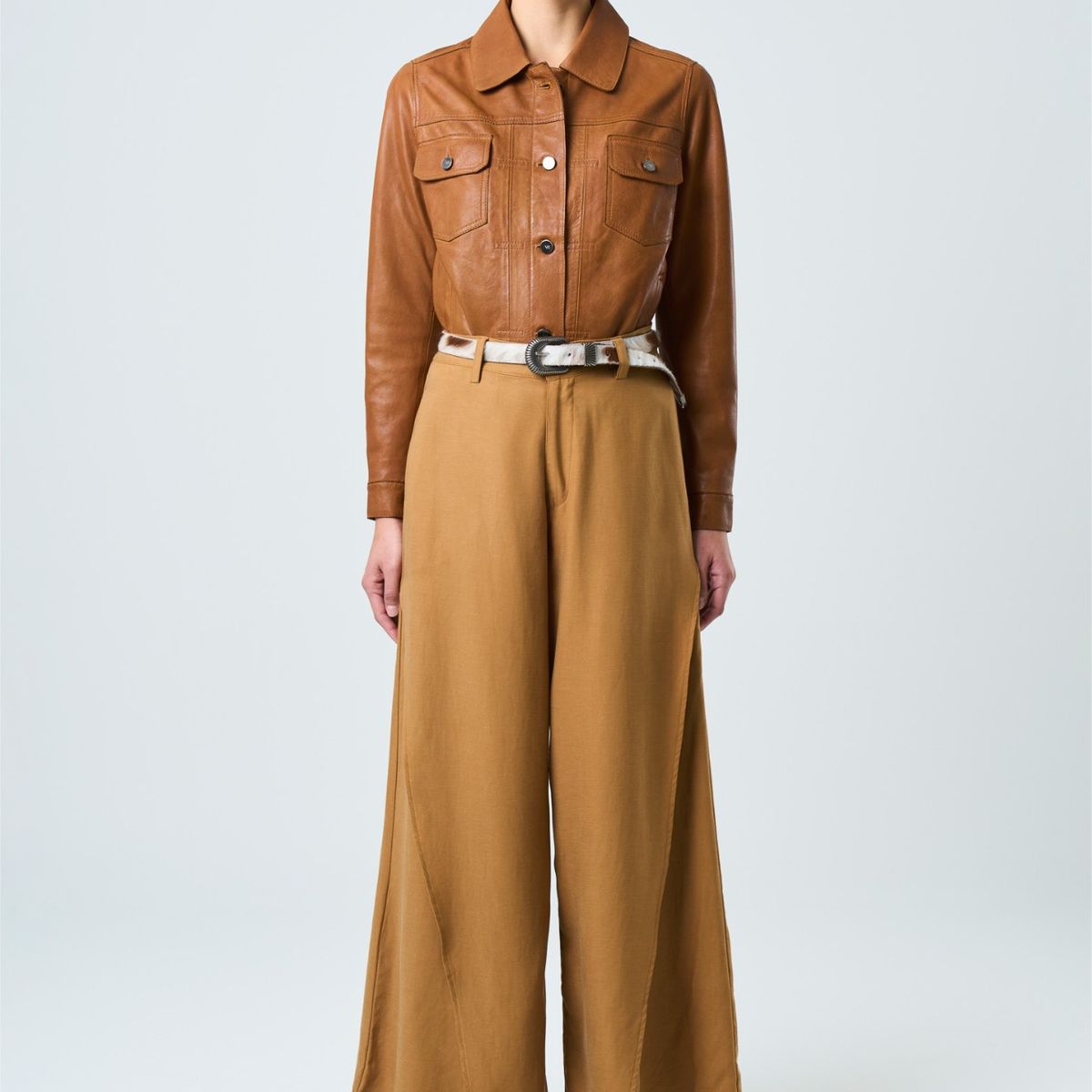 VELEZ - Vélez Pantalón Palazzo Soren Mujer Fit Holgado Cafe Claro