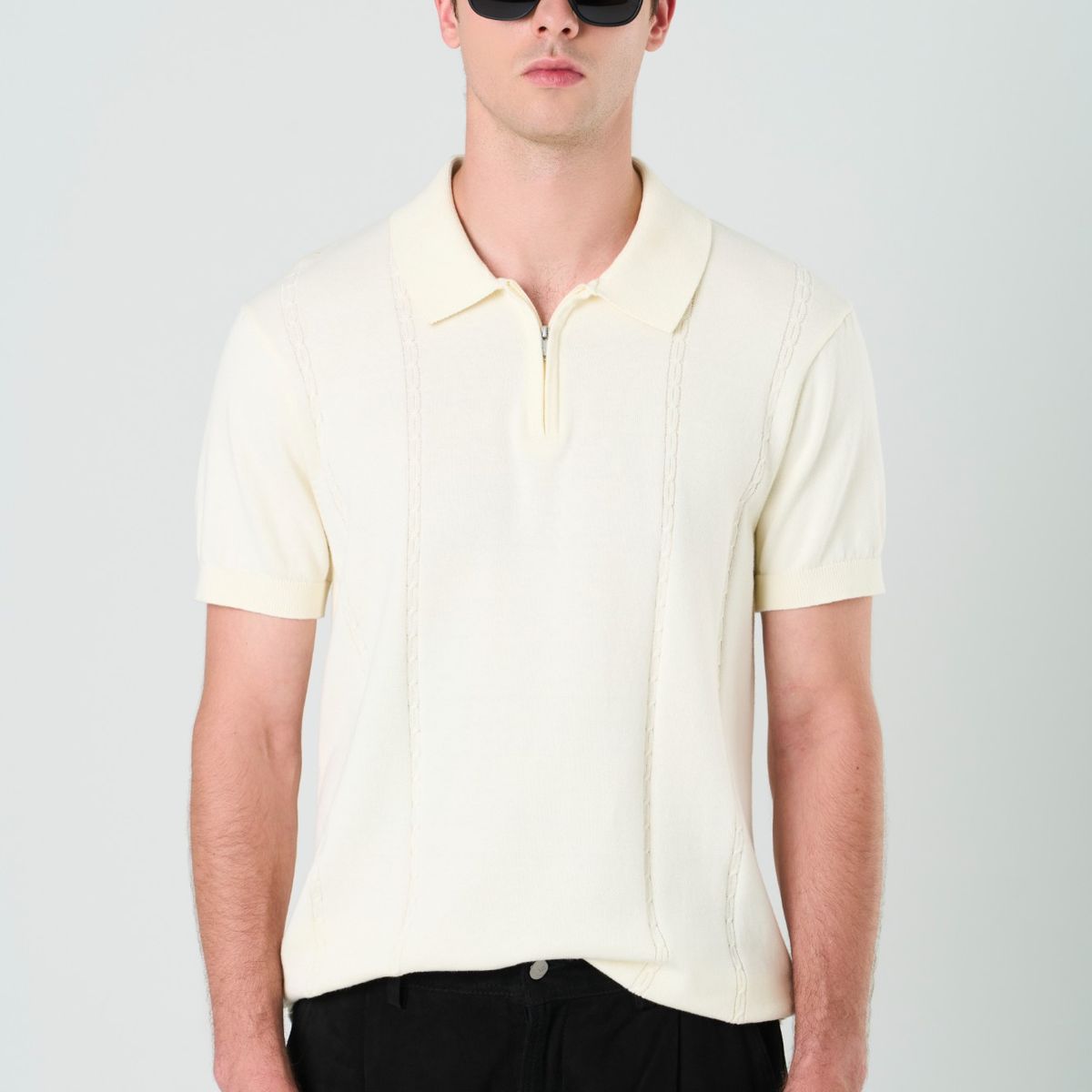 VELEZ - Vélez Polo Tropical Manga Corta Hombre Semi Fitted Crema