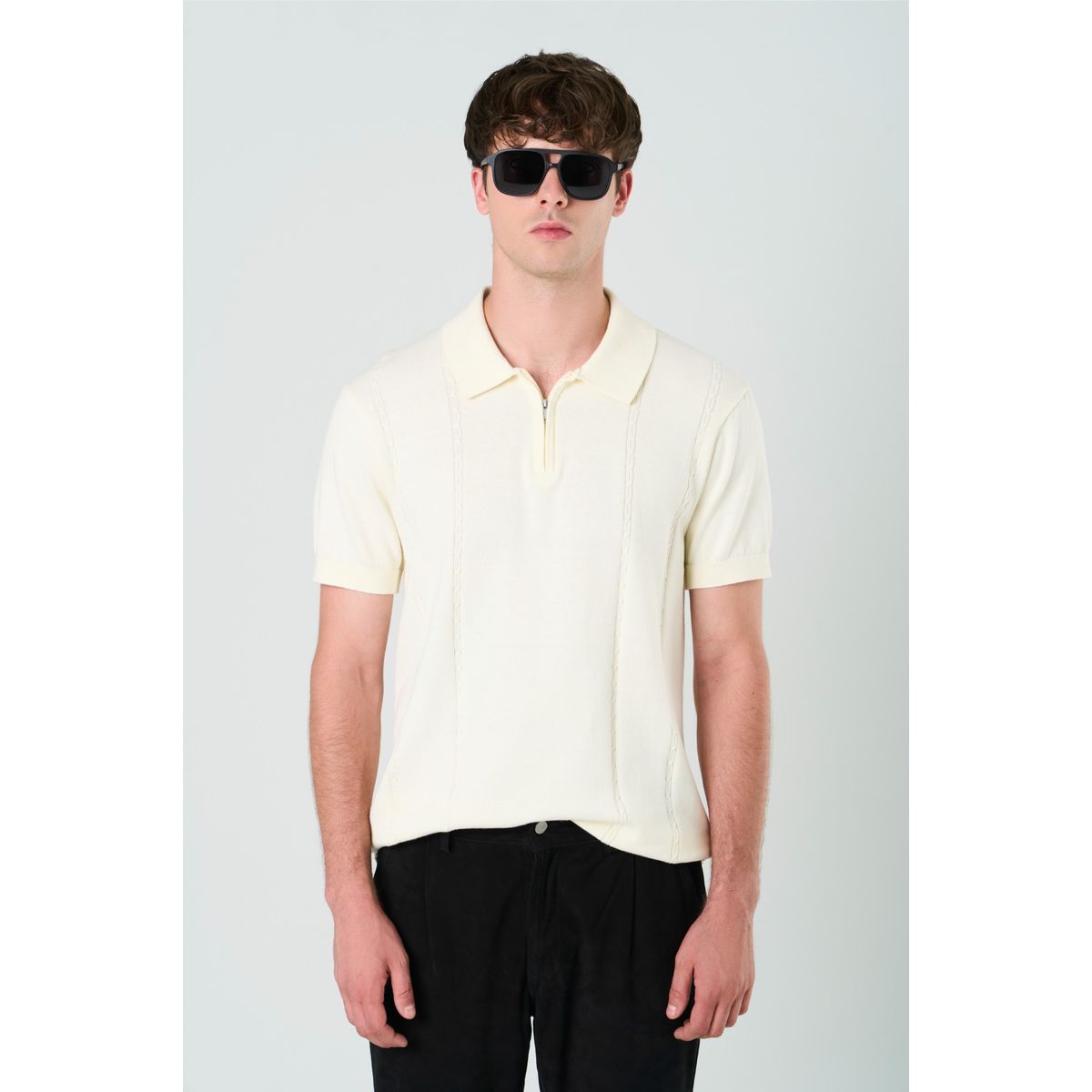 VELEZ - Vélez Polo Tropical Manga Corta Hombre Semi Fitted Crema