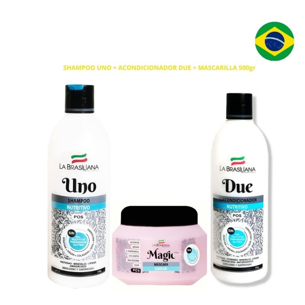 LA BRASILIANA - Kit Post Shampoo + Acondicionador + Mascarilla 500 gr La Brasiliana