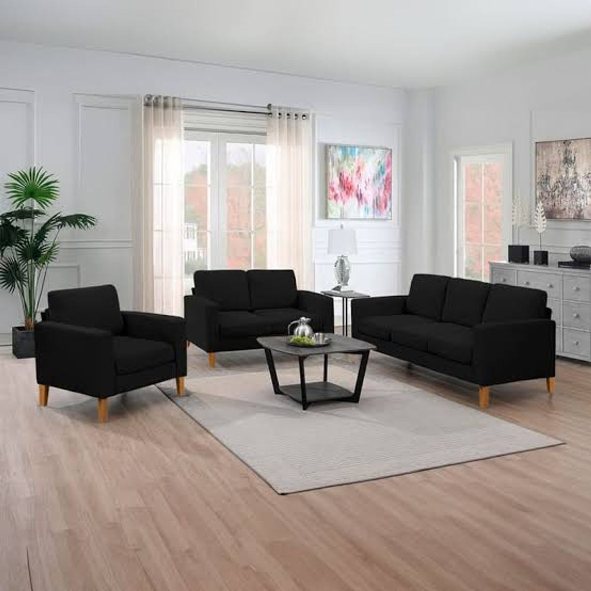 GENERICO - MUEBLE SECCIONAL SONRISA 3 2 1 negro +6 COJINES DE REGALO