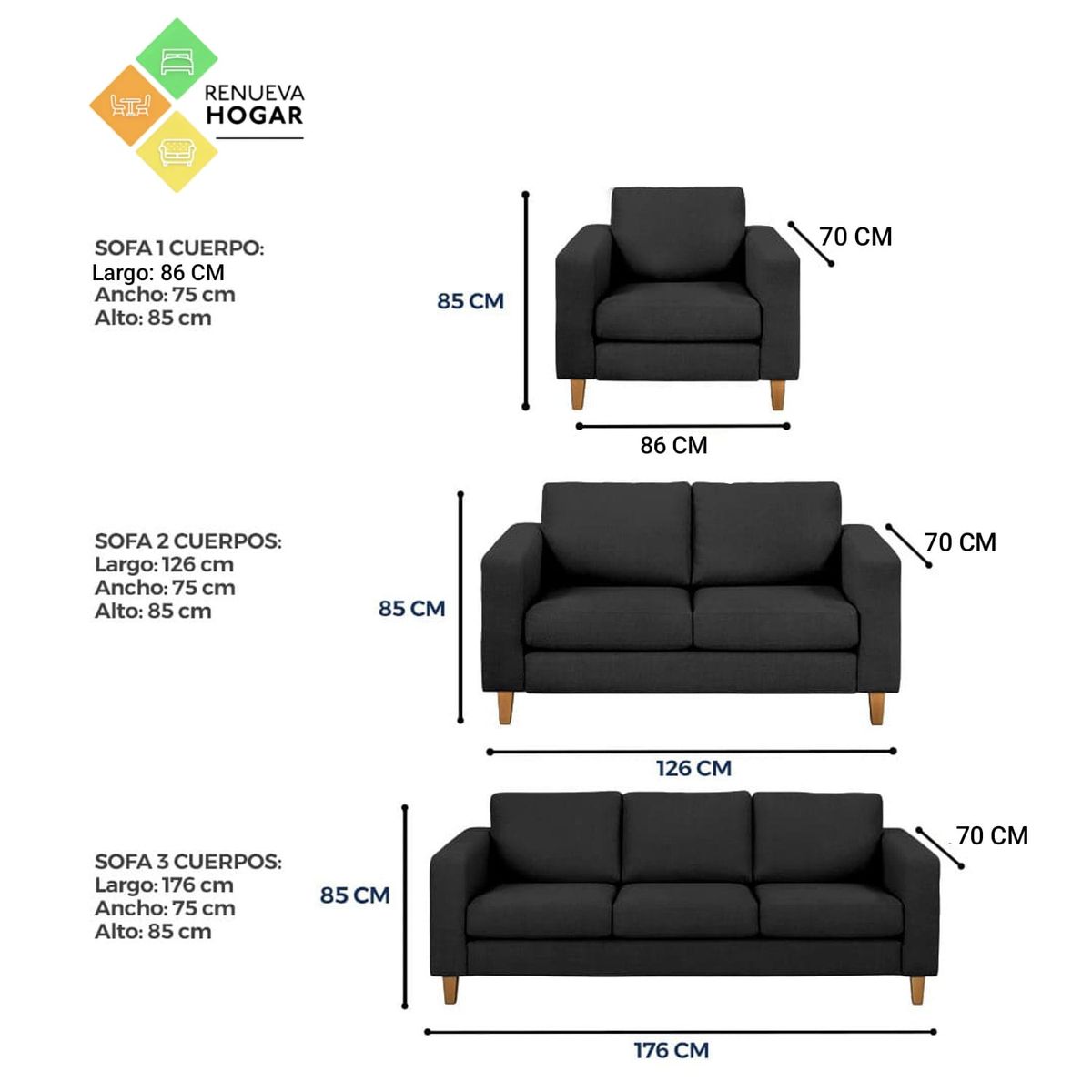 GENERICO - MUEBLE SECCIONAL SONRISA 3 2 1 negro +6 COJINES DE REGALO