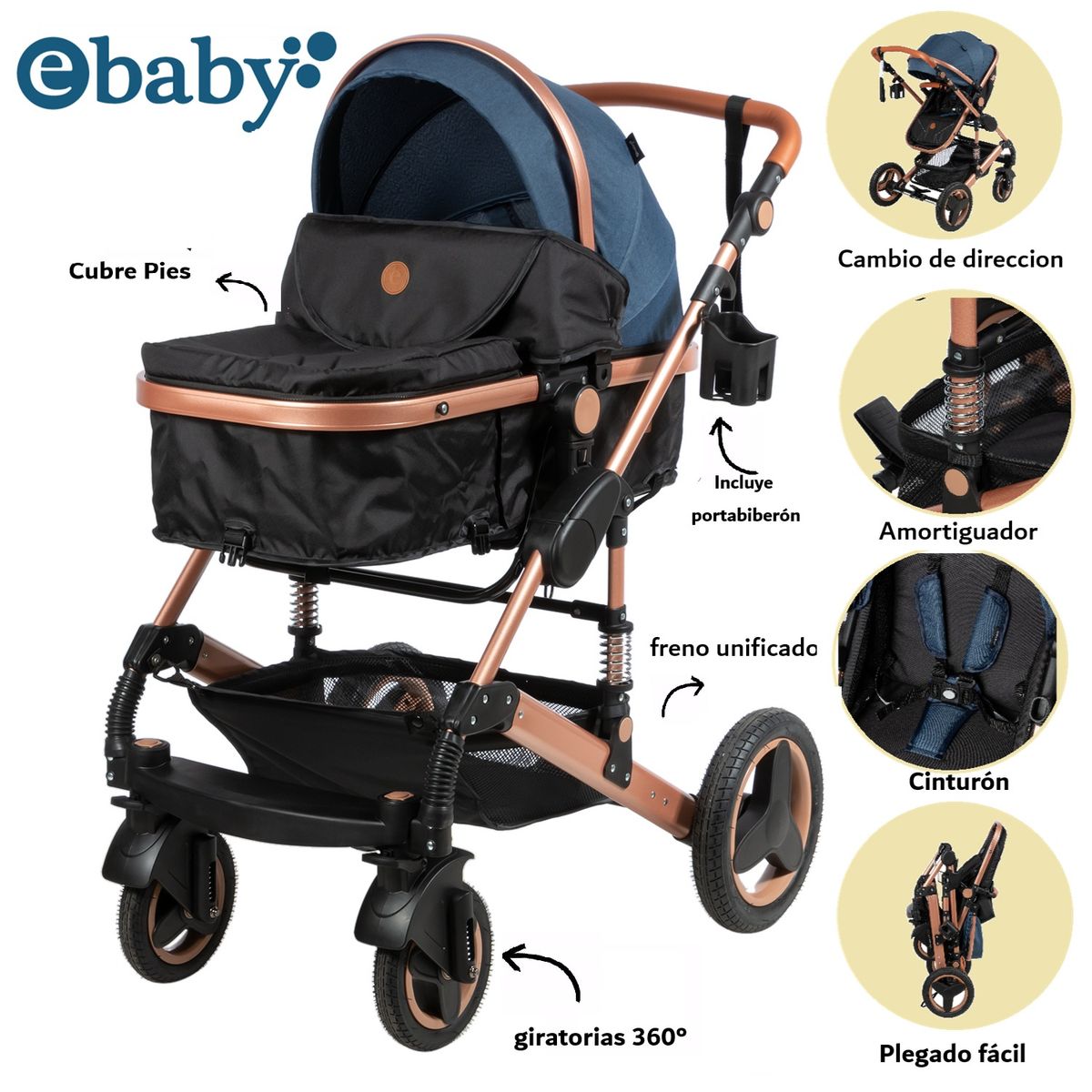 EBABY - Coche cuna moisés de lujo SAGIRA- EB 156 AZ