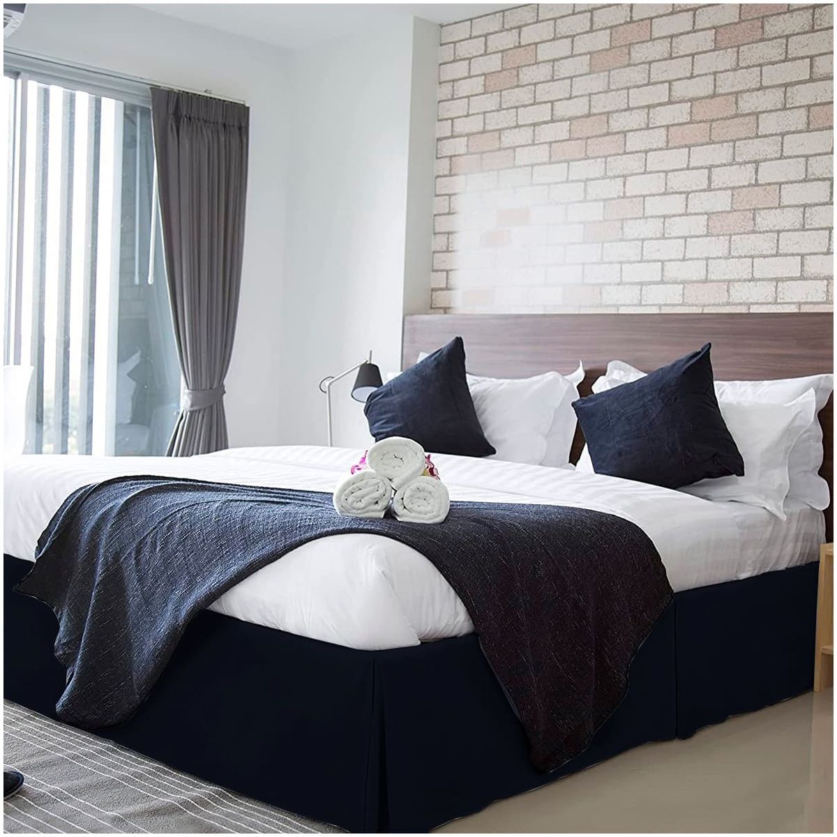 GENERICO - FALDON DE TARIMA 2 PLAZAS ELEGANCE DRILL AZUL MARINO 30CM