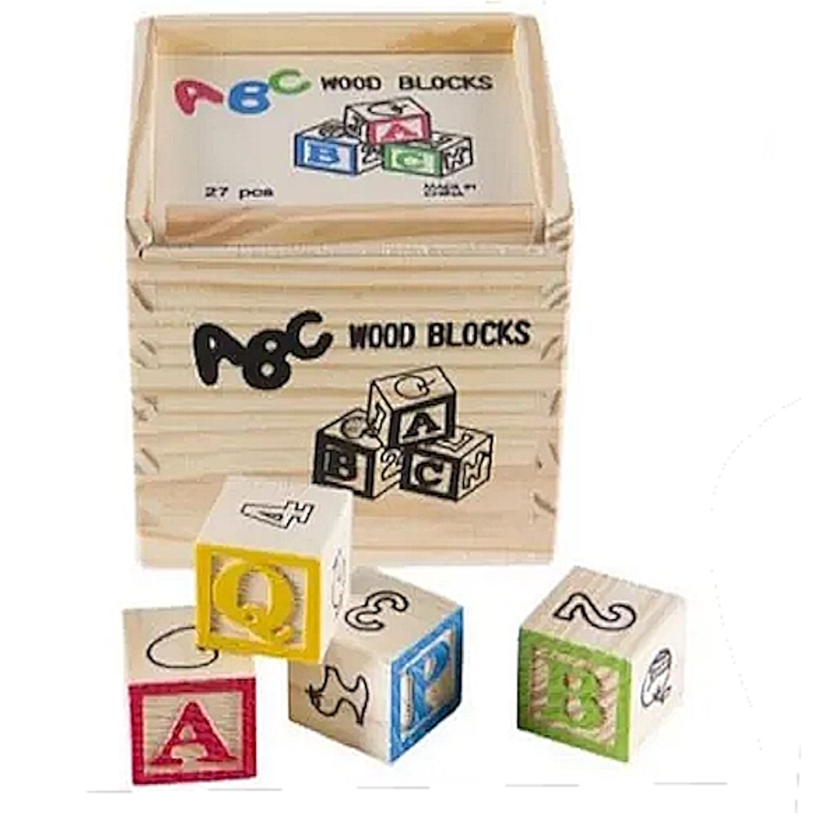 GENERICO - Set de 27 Cubos Didácticos de Madera con Abecedario y Figuras