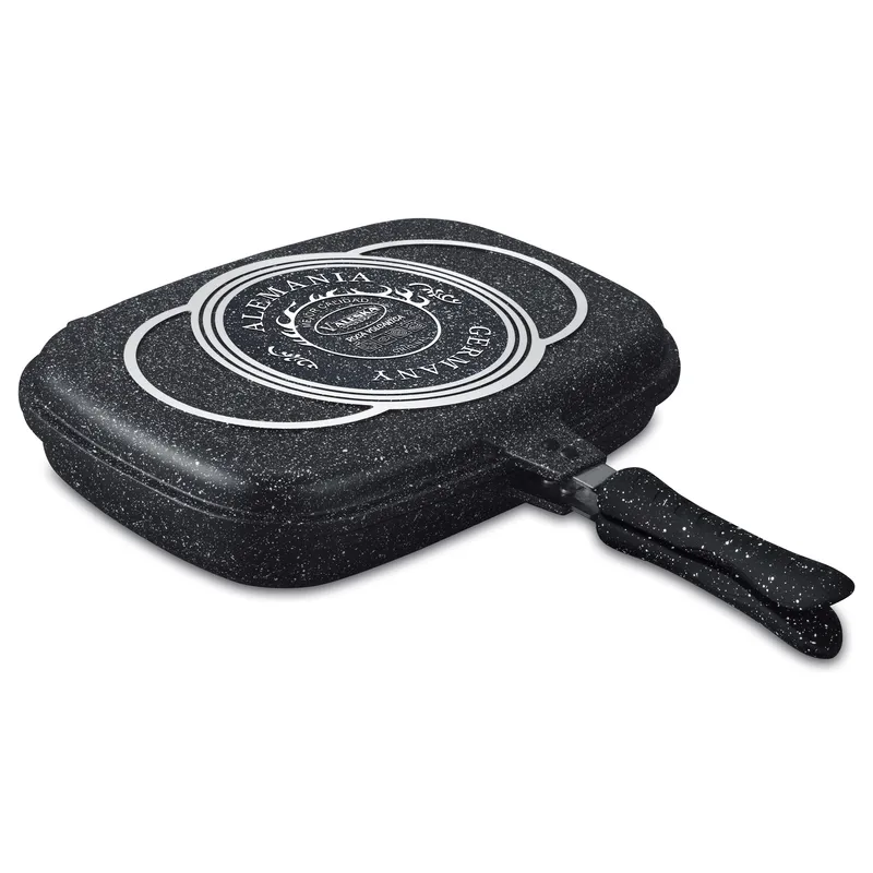 VALESKA - Sartén Parrillera Doble de Roca Volcánica VL-DGP40 Negra