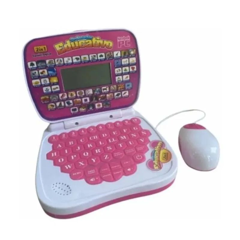 MORITA BAG STORE - MINI LAPTOP EDUCATIVA PARA NIÑOS APRENDIZAJE CON MOUSE EN ESPAÑOL INGLES ROSA