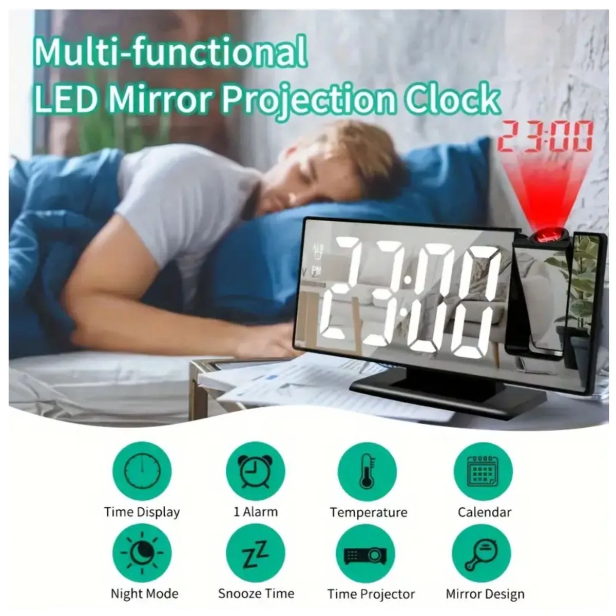 GENERICO - Reloj Despertador Digital con Pantalla LED Grande de Espejo