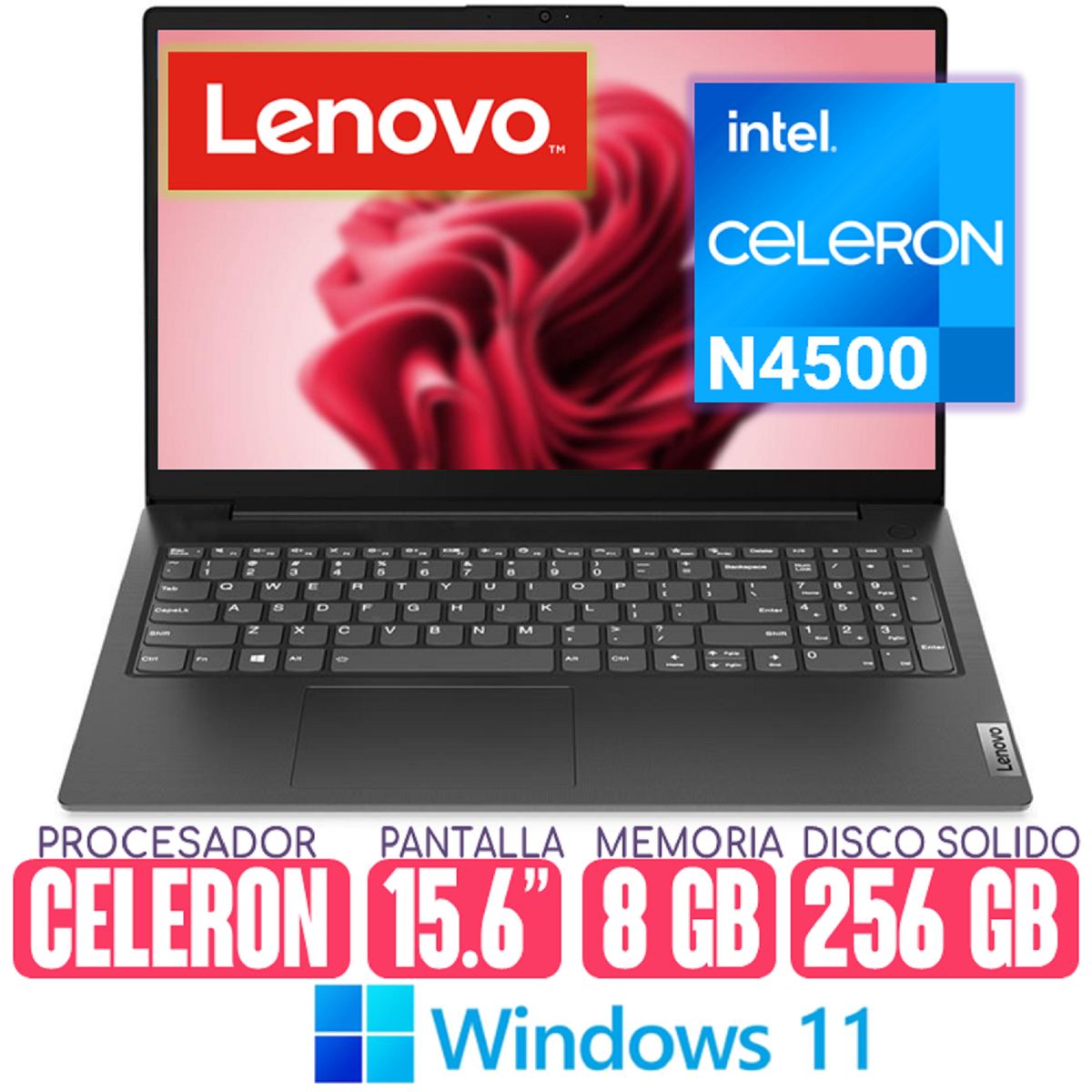 LENOVO - Laptop LENOVO Celeron N4500 SSD 256gb RAM 8gb Pantalla 15.6 Windows 11 V15 G2