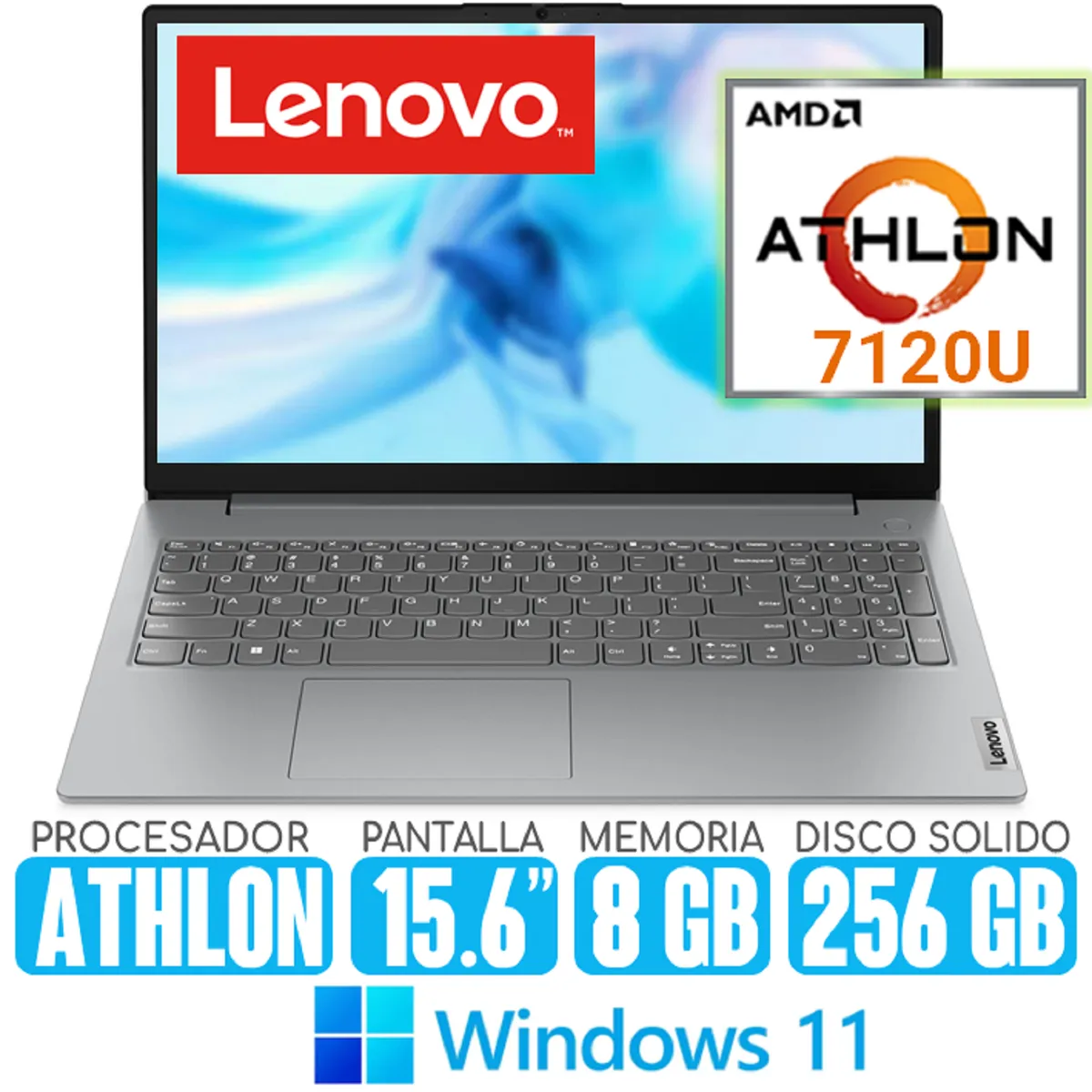 LENOVO - Laptop LENOVO Athlon 7120U SSD 256gb RAM 8gb Pantalla 15.6 windows 11 V15 G4