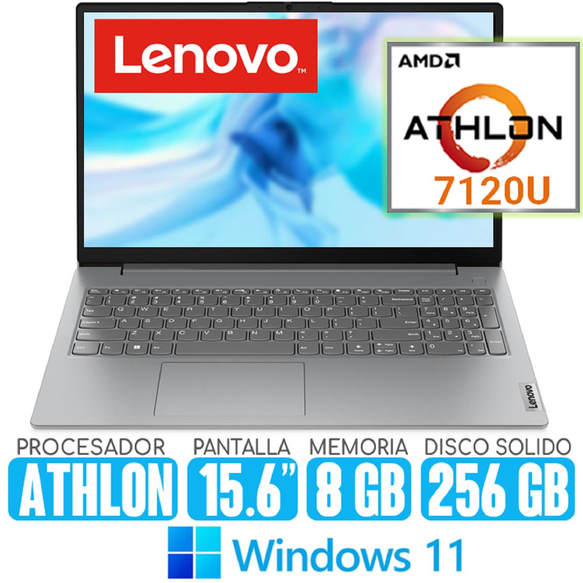 LENOVO - Laptop LENOVO Athlon 7120U SSD 256gb RAM 8gb Pantalla 15.6 windows 11 V15 G4