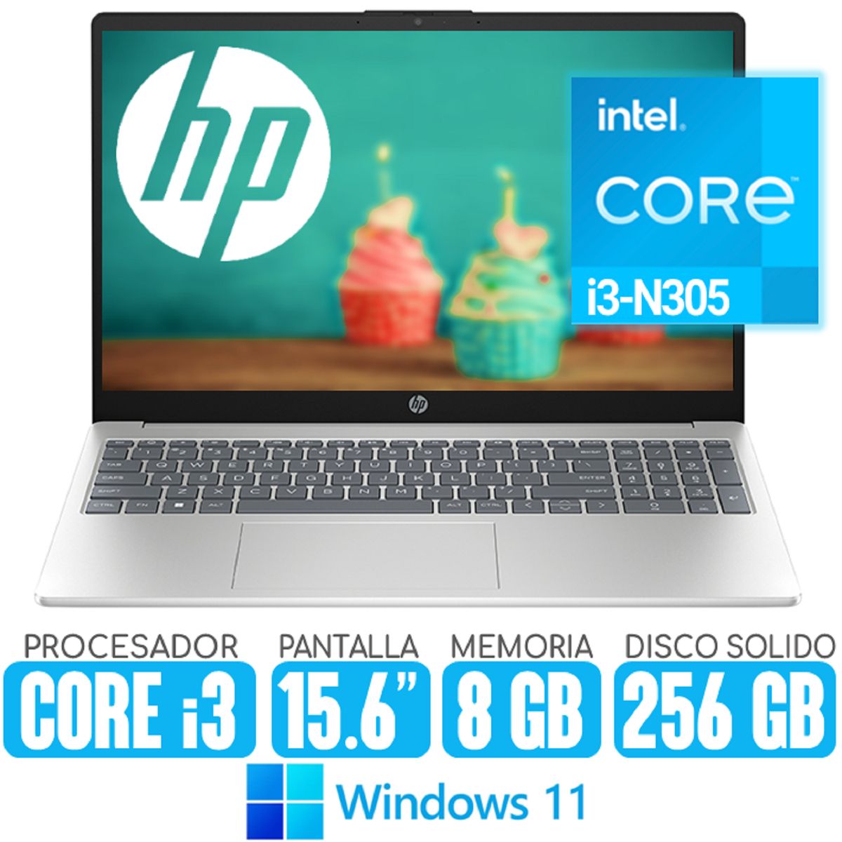 HP - Laptop HP Core i3-N305 SSD 256gb RAM 8gb Pantalla 15.6 windows 11 15-Fd0004la
