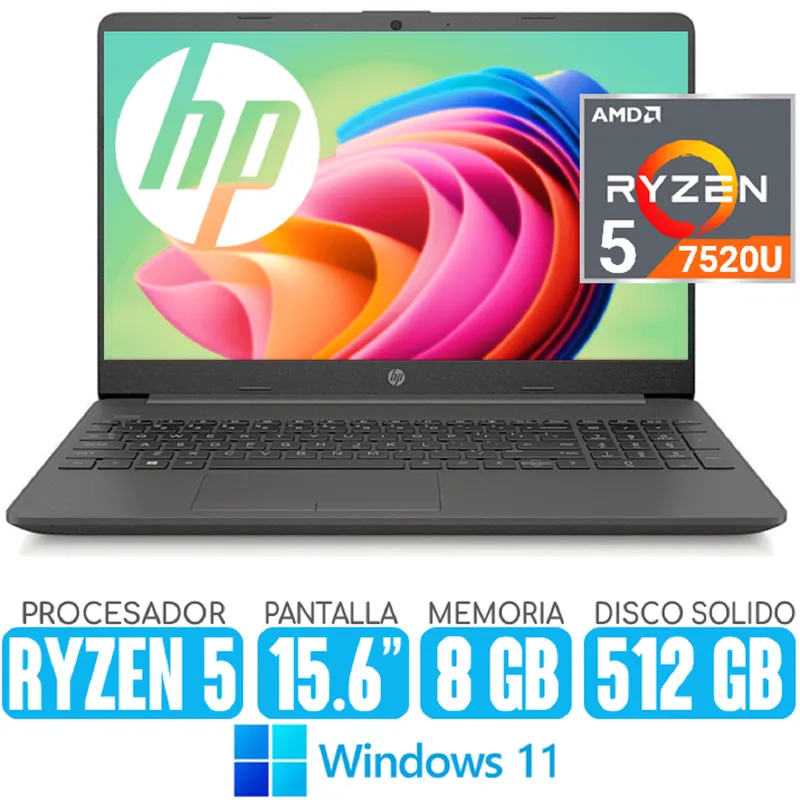 HP - Laptop HP Ryzen 5-7520U SSD 512gb RAM 8gb Pantalla 15.6 windows 11 255 G10
