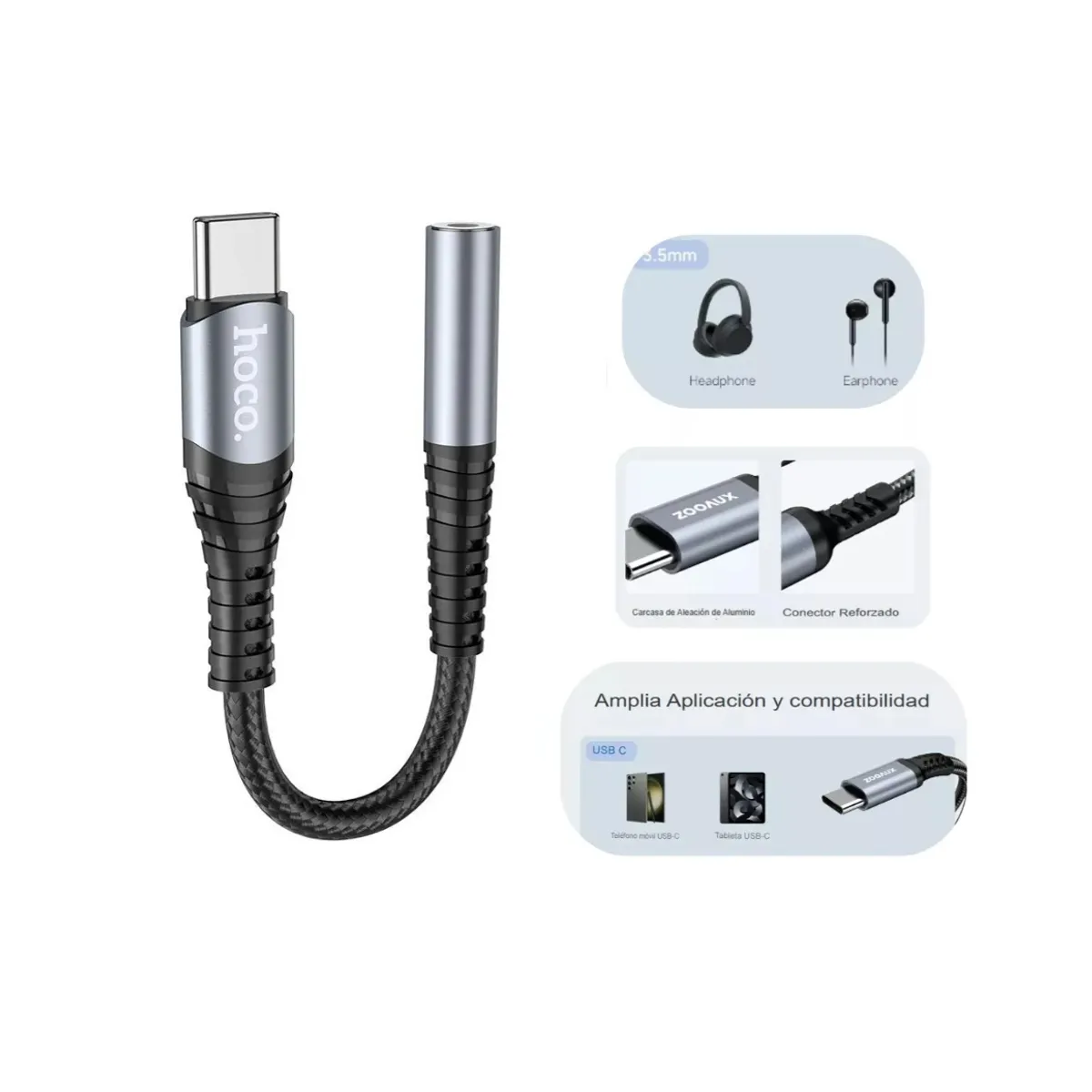 HOCO - Adaptador De Audio Usb C A Plug Jack De 35mm