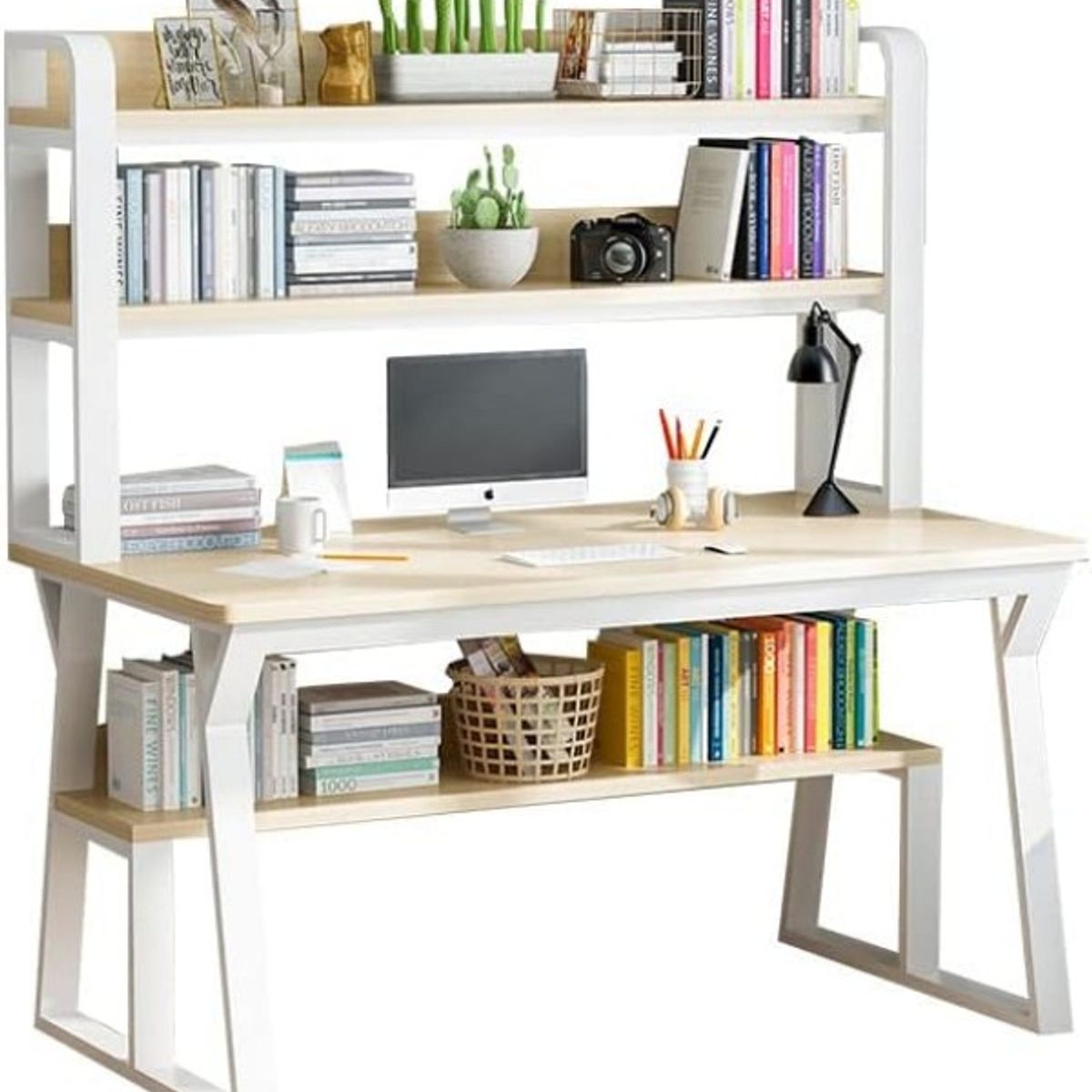 ANYHOGAR - Escritorio de computadora moderno de madera con marco multifuncional