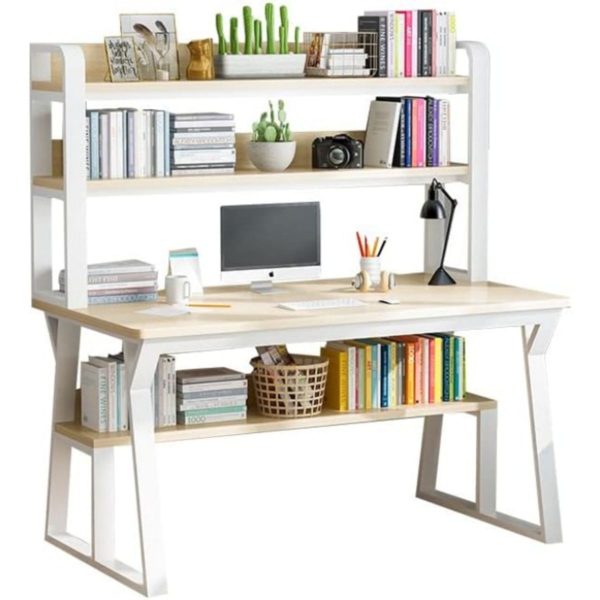 ANYHOGAR - Escritorio de computadora moderno de madera con marco multifuncional