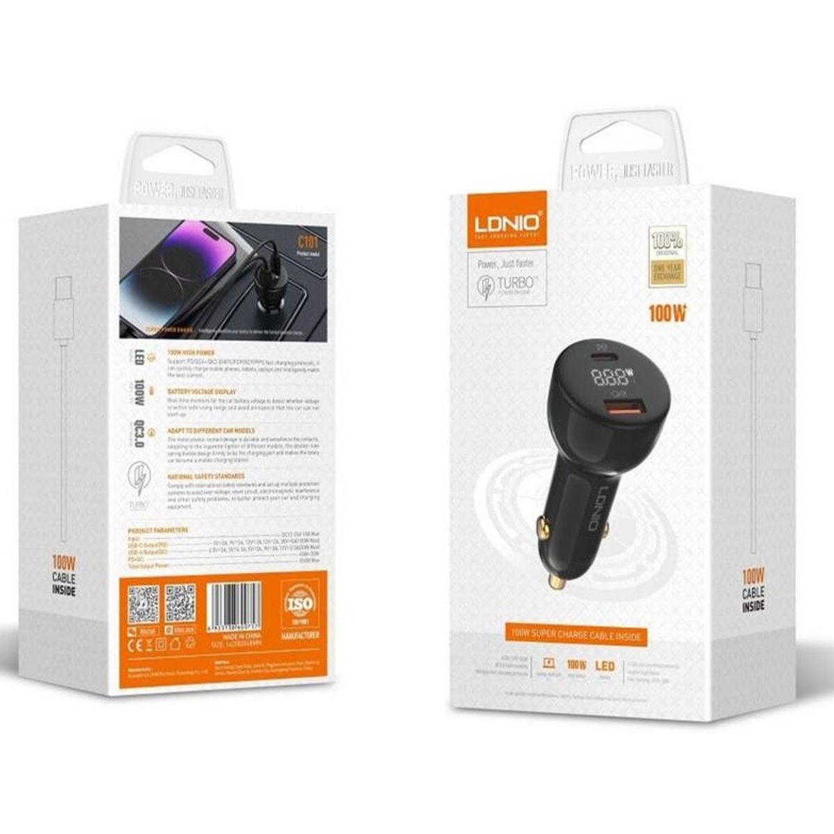 LDNIO - Cargador auto 100w Incluye Cable De 100w Tipo-C Ldnio C101