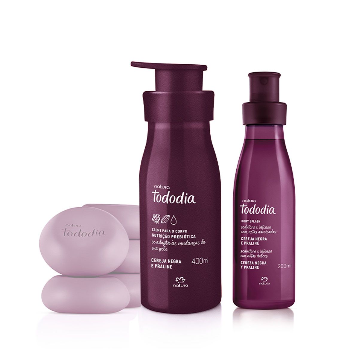 NATURA - KIT Tododia cereza negra y almendras dulces Crema Spray y Jabones
