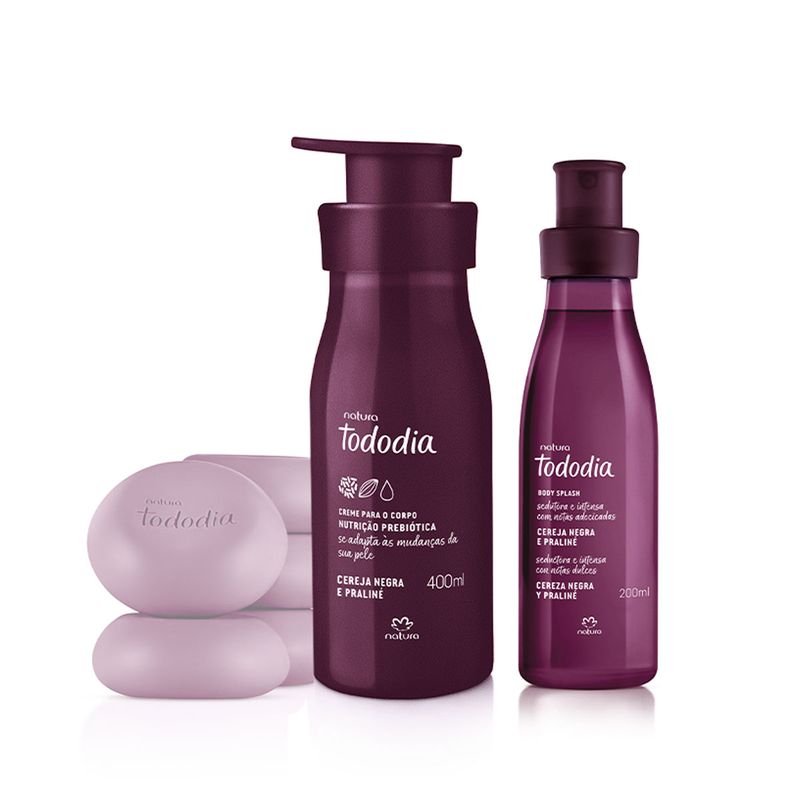 NATURA - KIT Tododia cereza negra y almendras dulces Crema Spray y Jabones