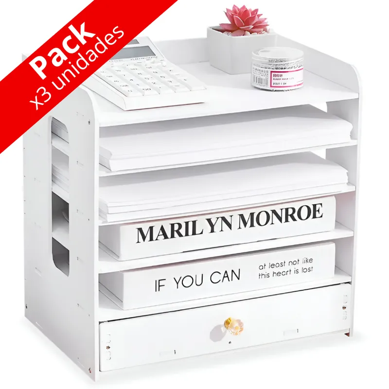 MINARI - Pack x3 Organizador de Escritorio Oficina Multiusos 94L