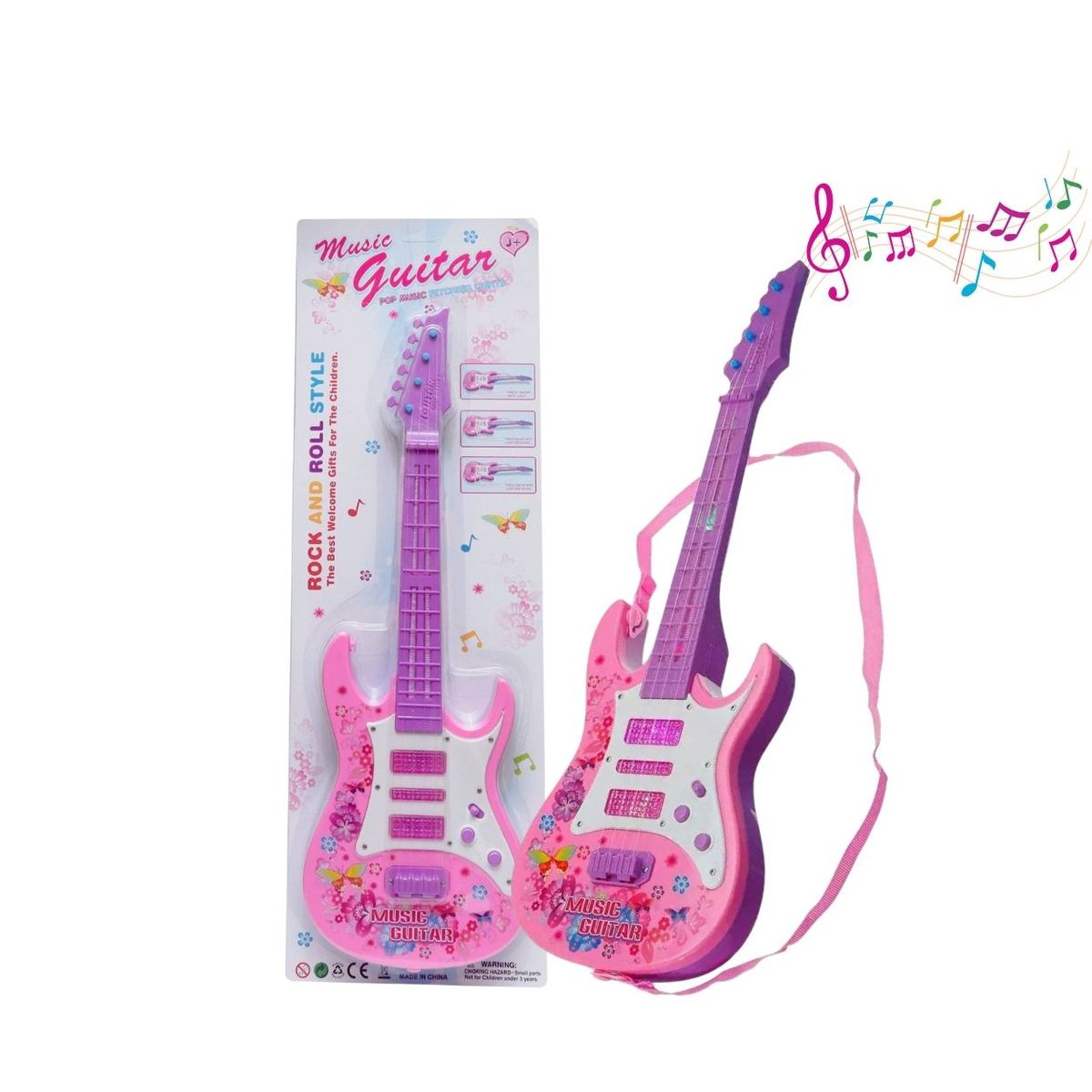 GENERICO - Guitarra Eléctrica Infantil Rosa con Luz y Sonido para Niña