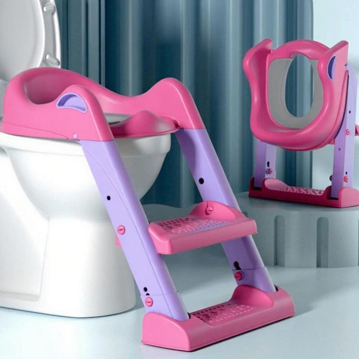 GENERICO - ASIENTO DE INODORO INFANTIL ESCALERA ROSA - OREJAS DE CONEJO