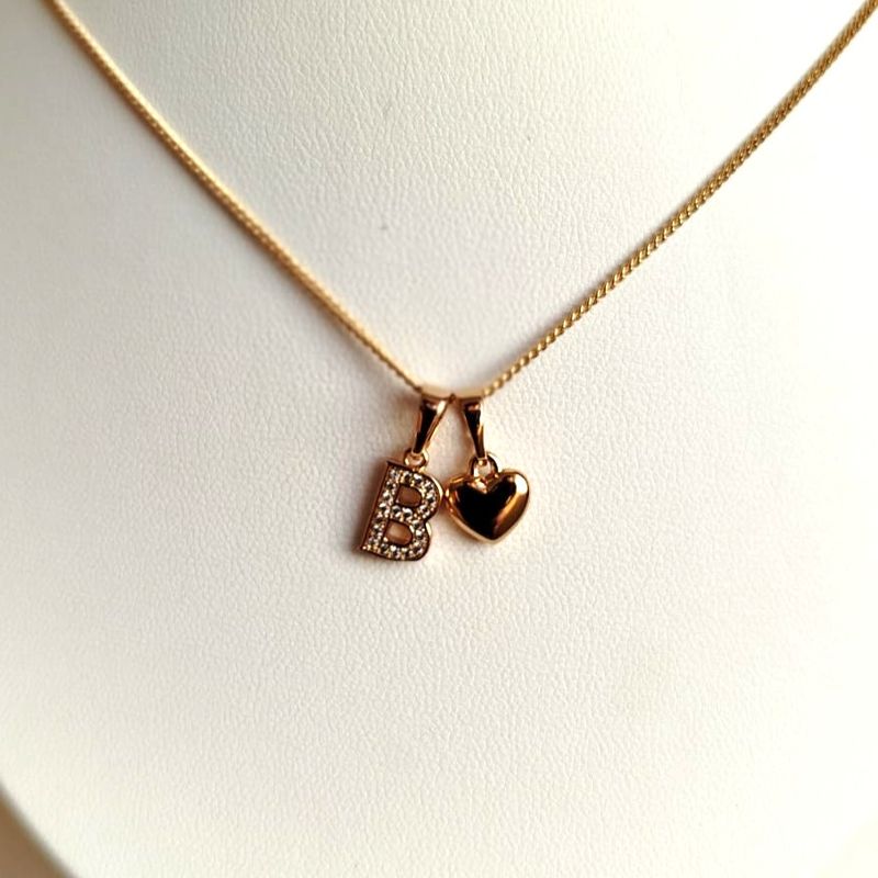 GENERICO - Collar Letra B + Corazon bañado en oro rosa 18 kilates