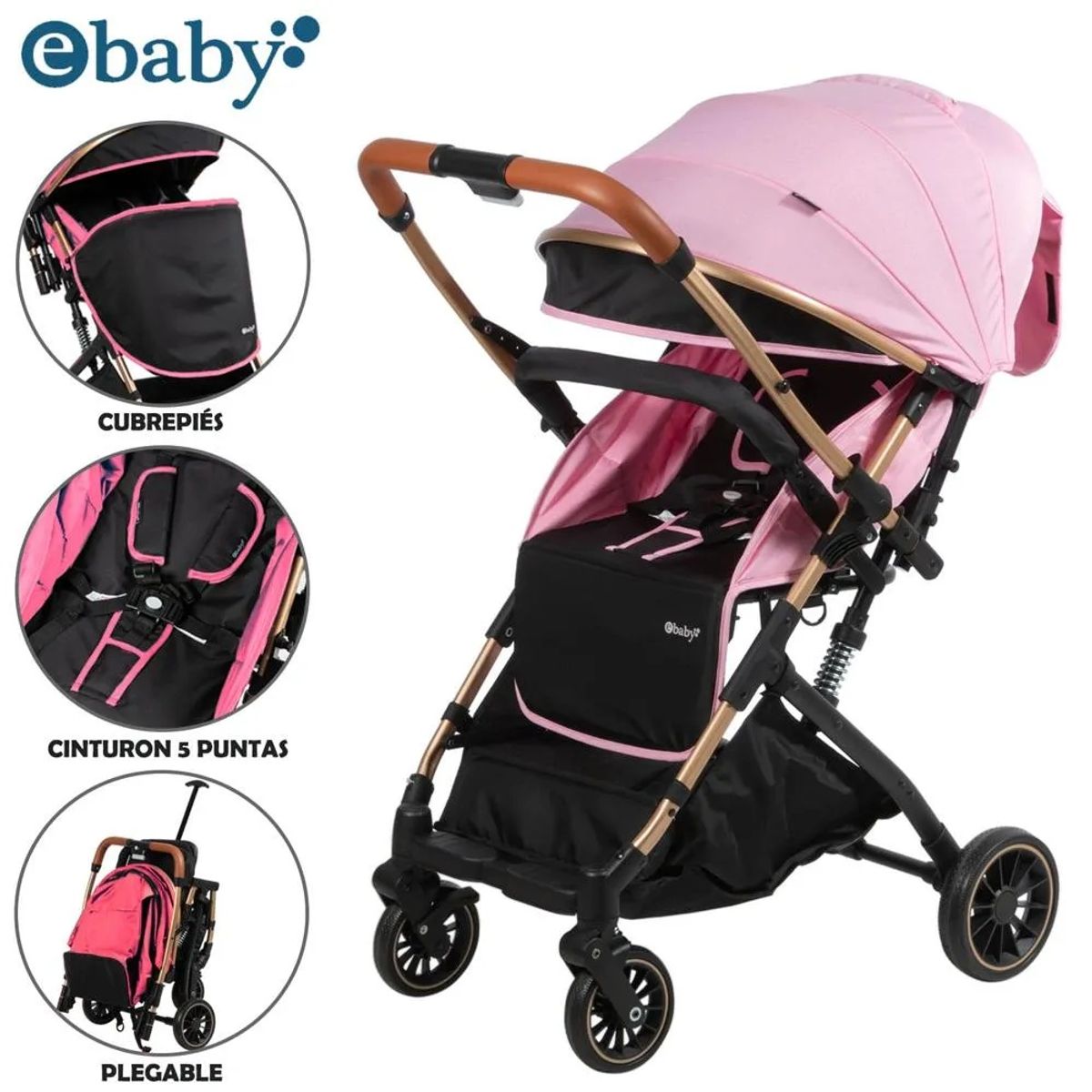 EBABY - Coche maleta con Mango reversible VINCE  Rosado