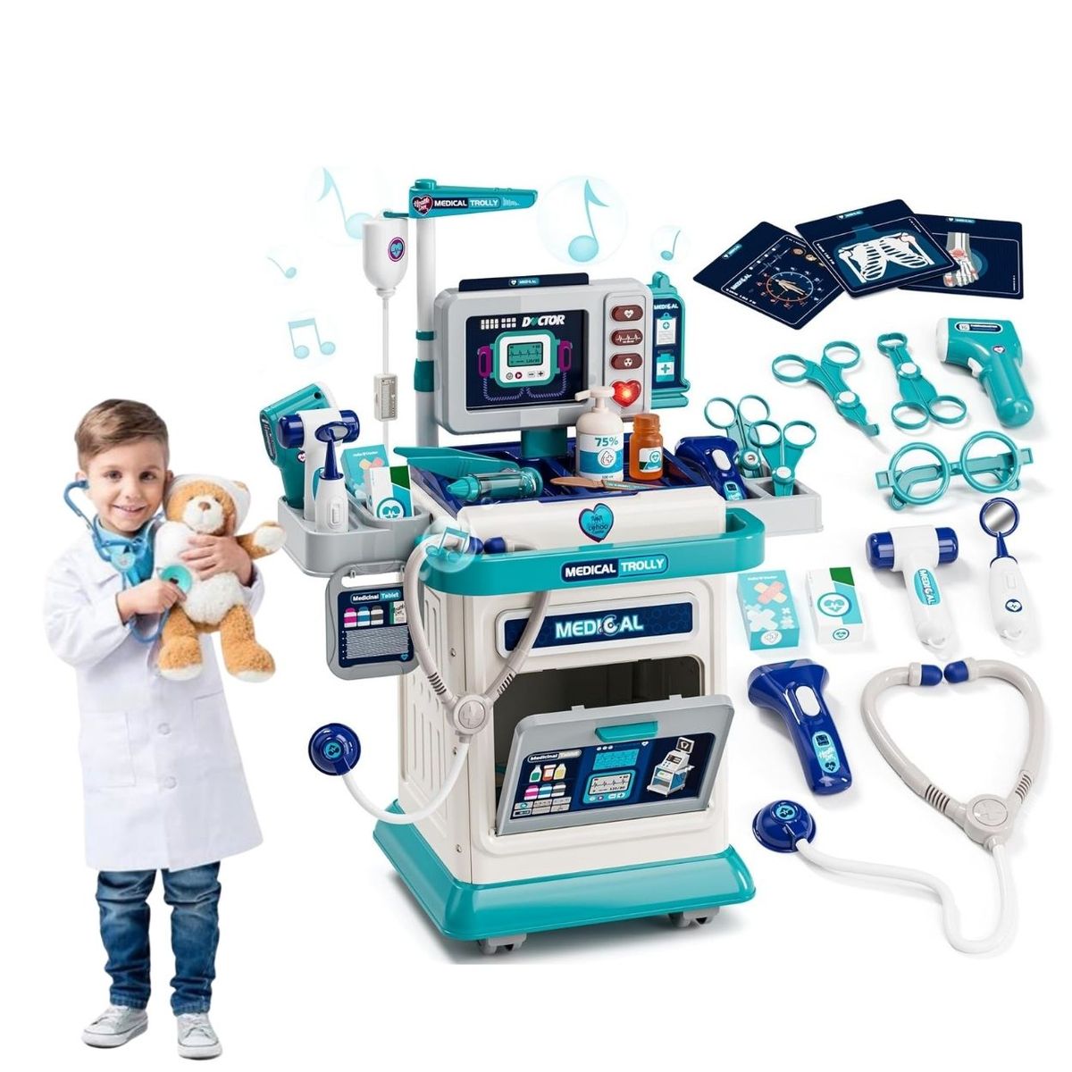 GENERICO - Kit Carrito Medico Infantil con Luces y Sonidos para Niños