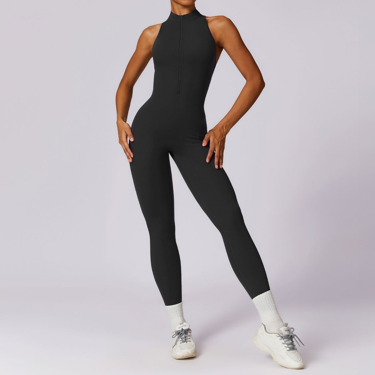 TIOZONEY - Traje de yoga con cremallera-Negro
