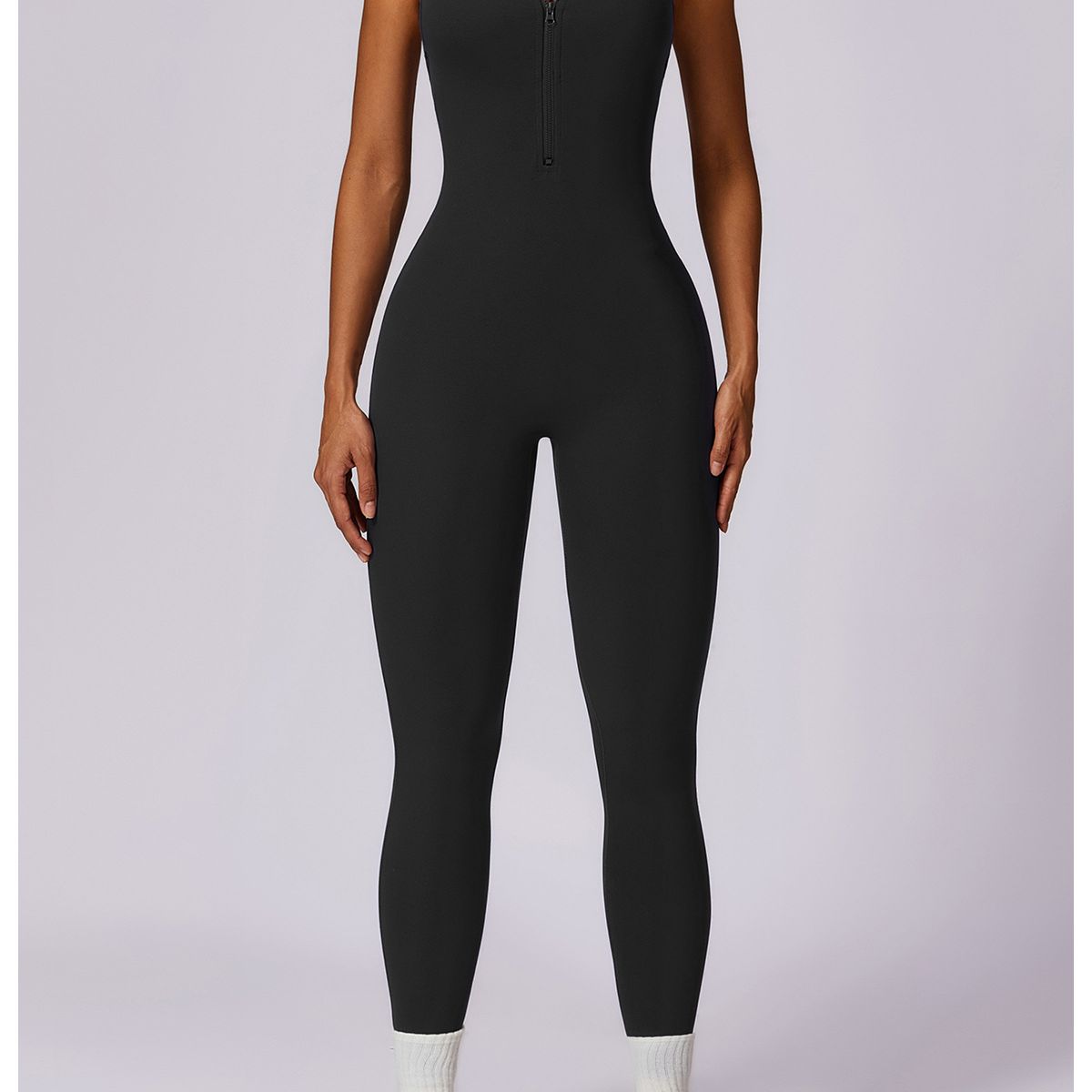 TIOZONEY - Traje de yoga con cremallera-Negro