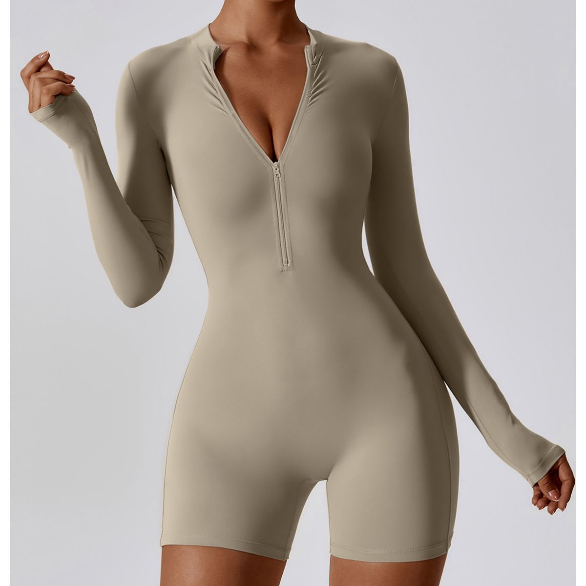 TIOZONEY - Mono deportivo para mujer-Beige